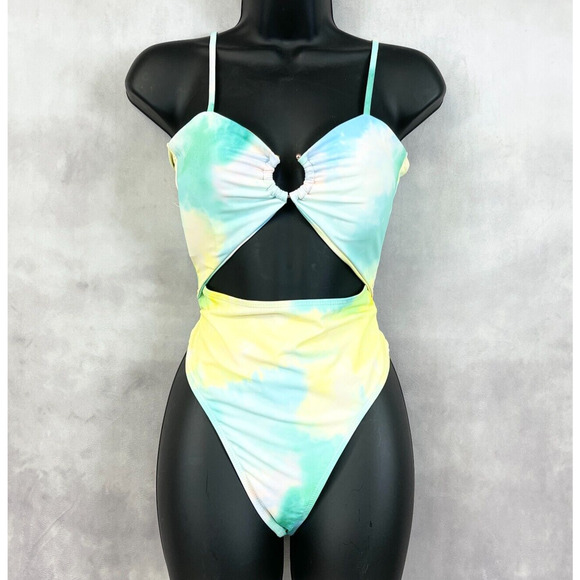 Cutout One Piece Swimsuit Womens Medium Pastel Tie Dye Padded Beachy Summer Vaca - Picture 1 of 8